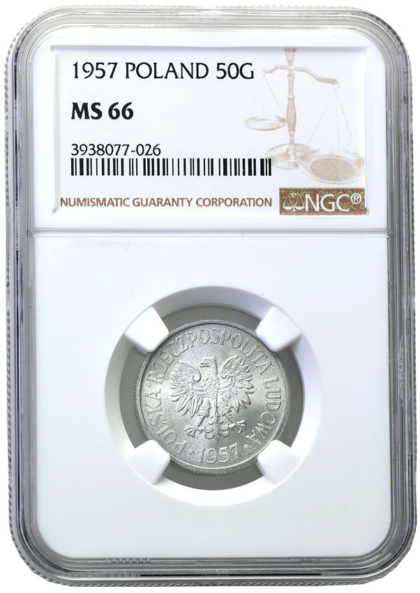 PRL. 50 groszy 1957 NGC MS66